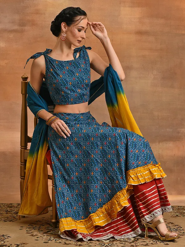 Blue_Patola_Print_Layered_Lehenga_Choli_With_Dupatta