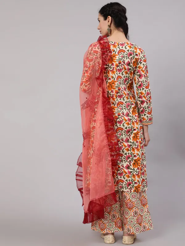 Beige_Cotton_Floral_Print_Straight_Kurta_Palazzo_With_Dupatta_For_Women