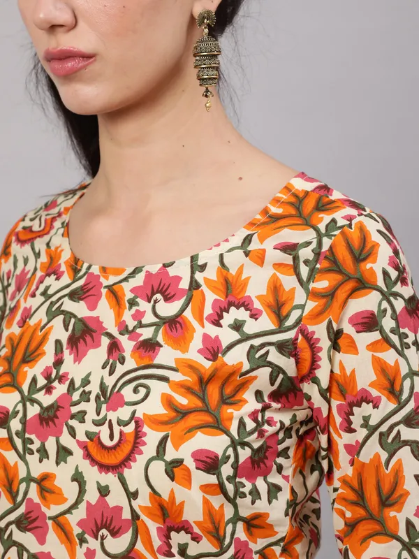 Beige_Cotton_Floral_Print_Straight_Kurta_Palazzo_With_Dupatta_For_Women