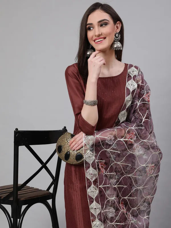 Brown_Chinnon_Sequin_Kurta_Palazzo_With_Gota_Work_Dupatta_For_Women