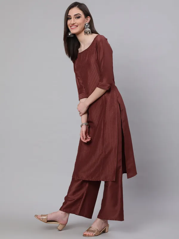Brown_Chinnon_Sequin_Kurta_Palazzo_With_Gota_Work_Dupatta_For_Women