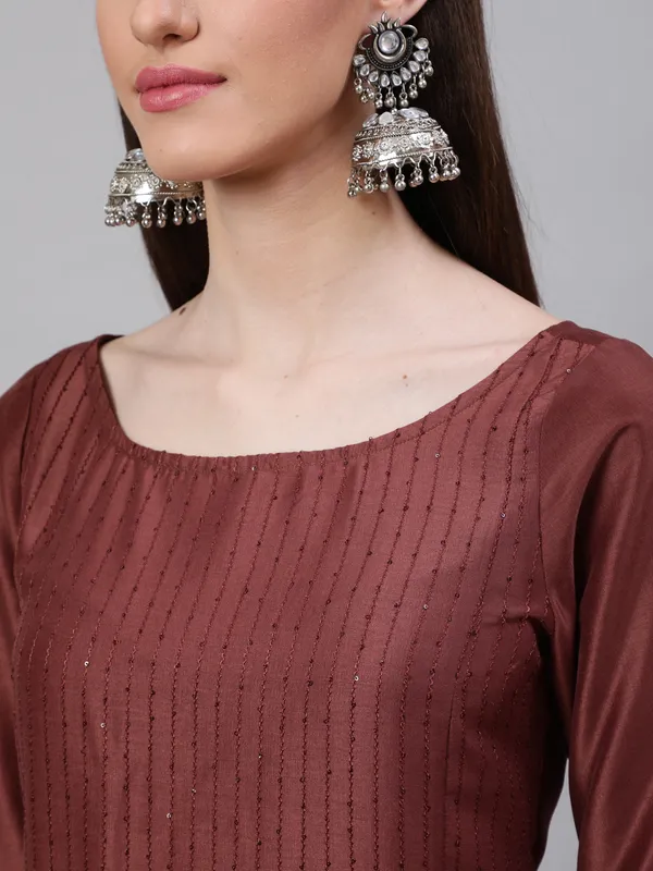 Brown_Chinnon_Sequin_Kurta_Palazzo_With_Gota_Work_Dupatta_For_Women