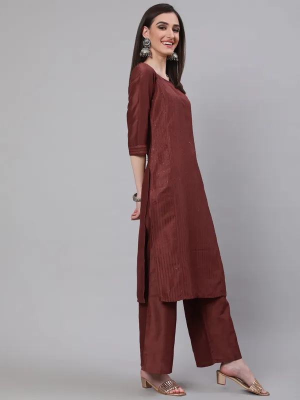 Brown_Chinnon_Sequin_Kurta_Palazzo_With_Gota_Work_Dupatta_For_Women