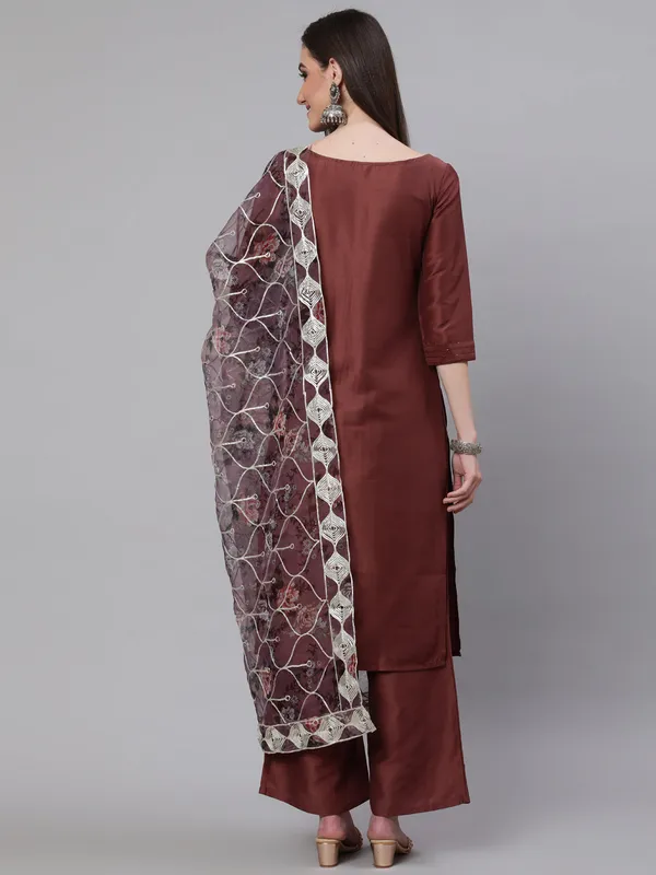 Brown_Chinnon_Sequin_Kurta_Palazzo_With_Gota_Work_Dupatta_For_Women