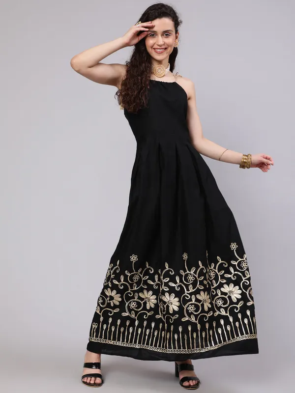 Black_Cotton_Floral_Embroidered_Maxi_Dress_For_Women