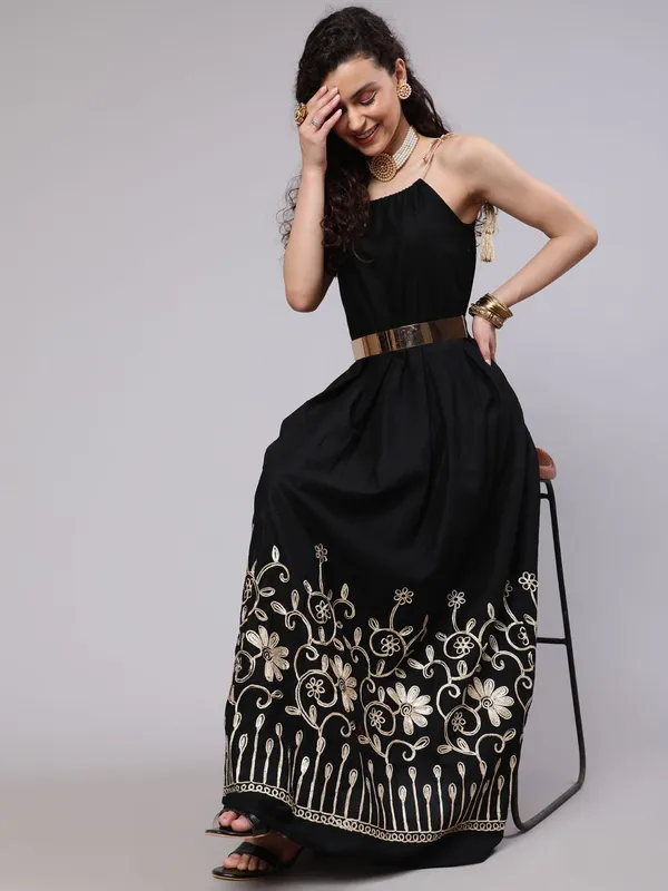 Black_Cotton_Floral_Embroidered_Maxi_Dress_For_Women