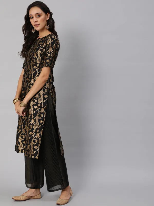 Black_Jacquard_Kurta_Palazzo_With_Dupatta_For_Women