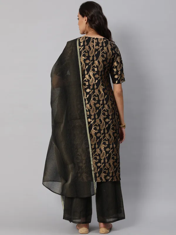 Black_Jacquard_Kurta_Palazzo_With_Dupatta_For_Women