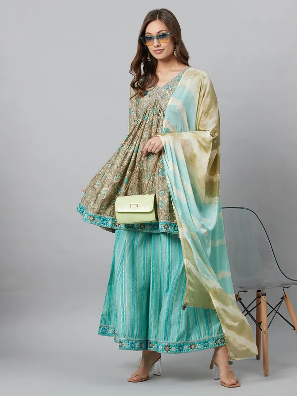 Beige_Silk_Printed_Kurta_Palazzo_With_Dupatta_For_Women