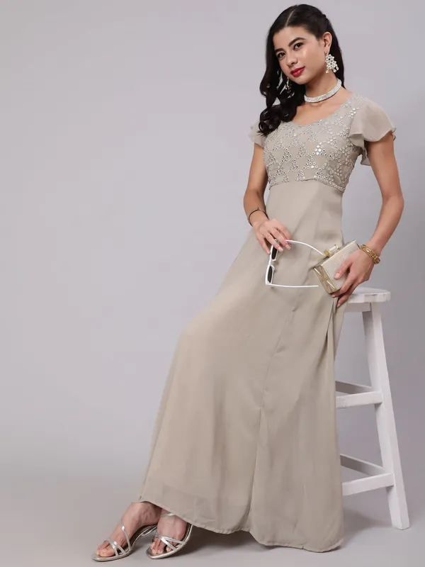Beige_Georgette_Mirror_Work_Flared_Maxi_Dress_For_Women