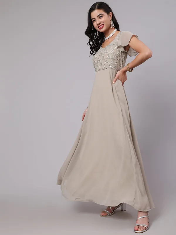 Beige_Georgette_Mirror_Work_Flared_Maxi_Dress_For_Women