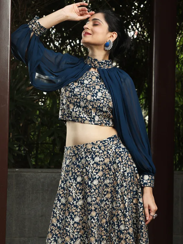 Blue_Georgette_Lehenga_Choli_With_Cape_Sleeves_For_Women