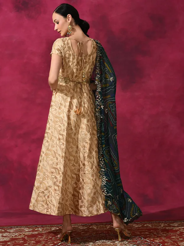 Beige_Jacquard_Flared_Maxi_Dress_With_Dupatta_For_Women