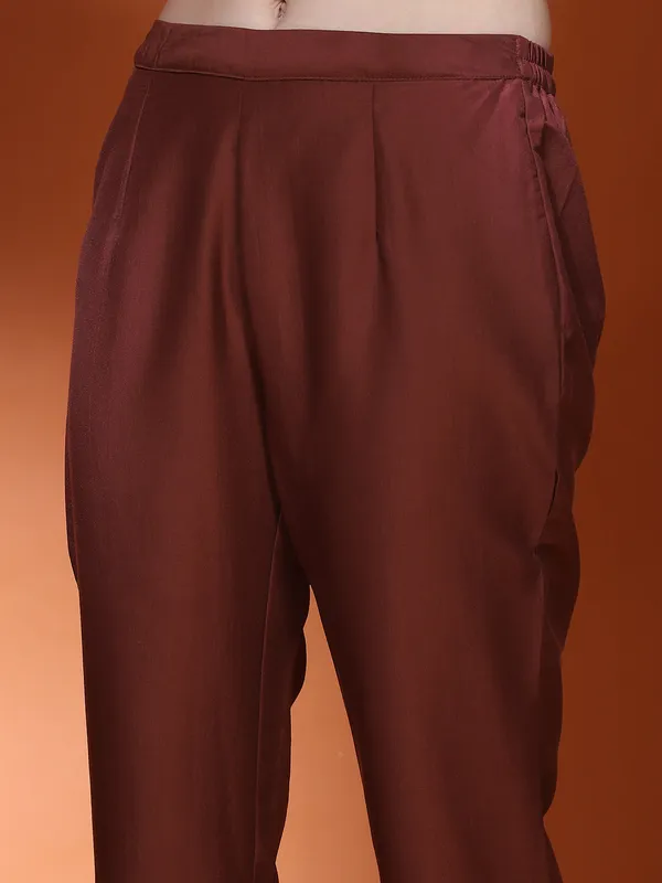 Brown_Cotton_Sequin_A-Line_Kurta_Pant_With_Dupatta_For_Women