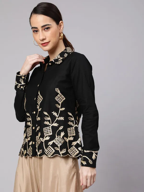 Black_Cotton_Embroidered_Shirt_For_Women