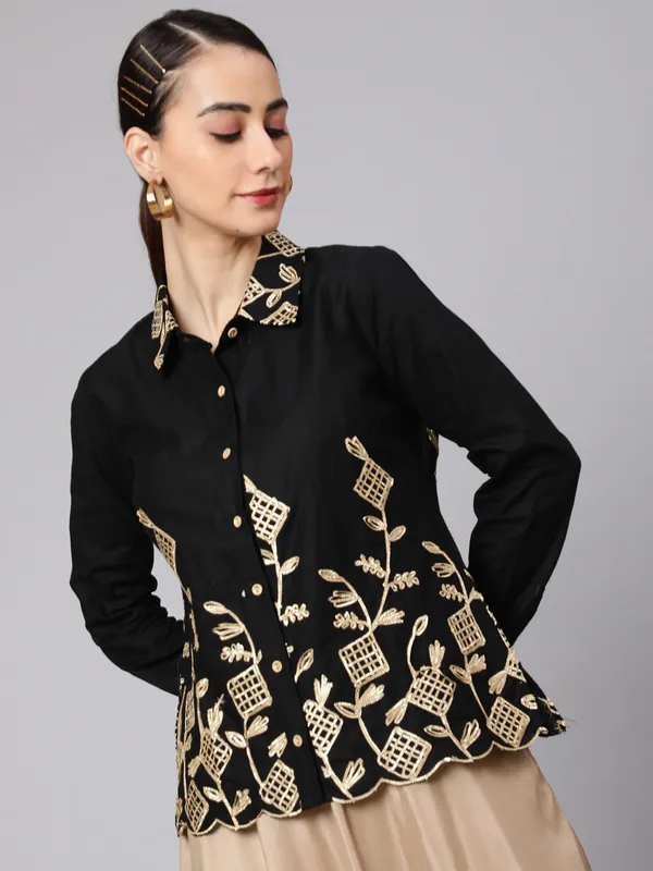 Black_Cotton_Embroidered_Shirt_For_Women