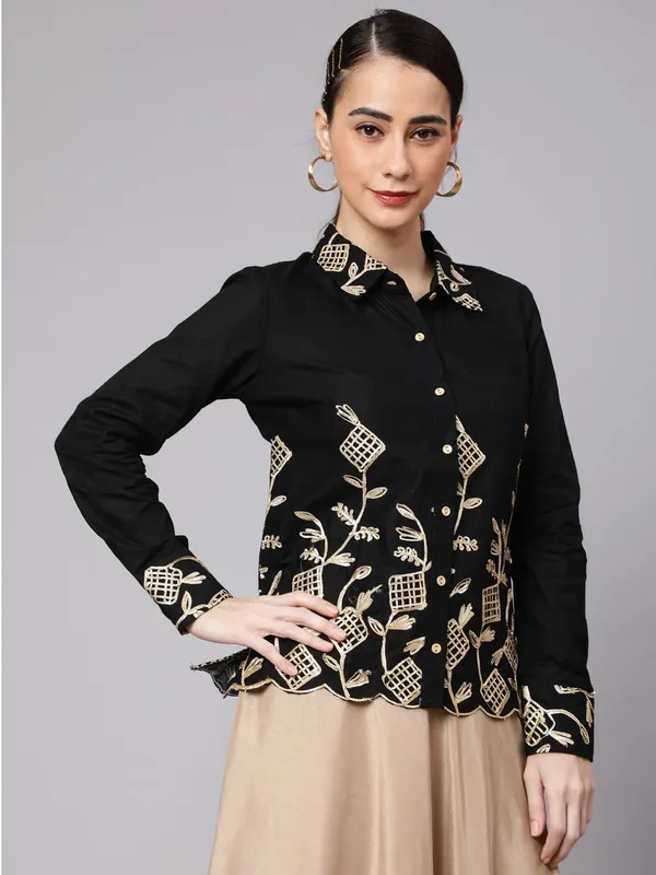 Black_Cotton_Embroidered_Shirt_For_Women