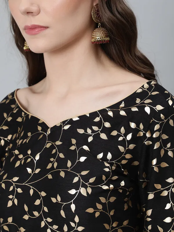 Black_Silk_Foil_Print_A-Line_Kurta_With_Sharara_For_Women