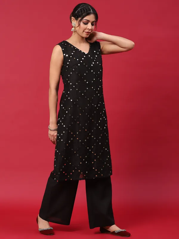 Black_Silk_Embroidered_Kurta_Palazzo_With_Dupatta_For_Women