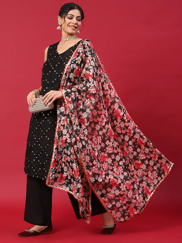 Black_Silk_Embroidered_Kurta_Palazzo_With_Dupatta_For_Women