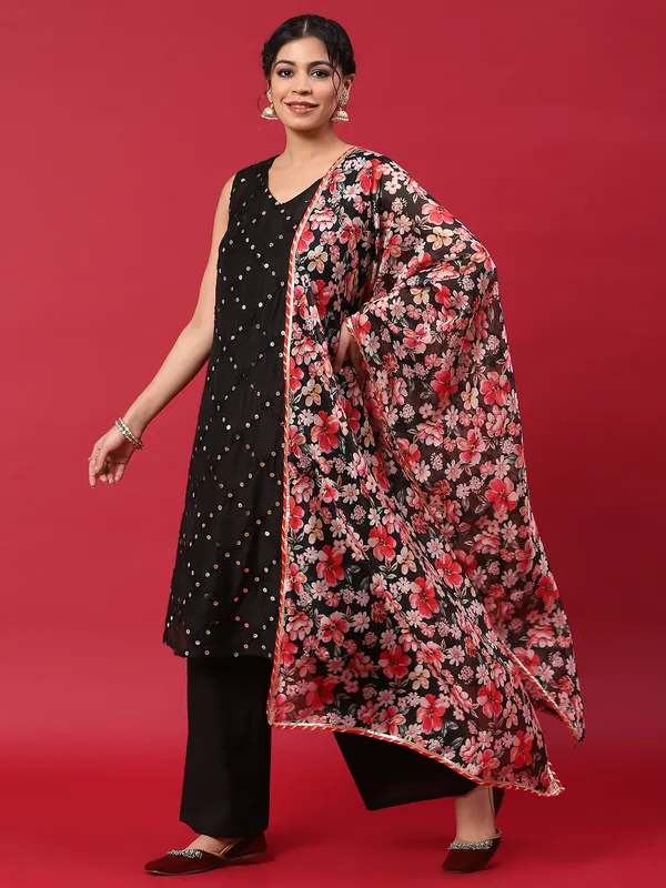Black_Silk_Embroidered_Kurta_Palazzo_With_Dupatta_For_Women