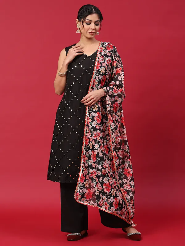 Black_Silk_Embroidered_Kurta_Palazzo_With_Dupatta_For_Women