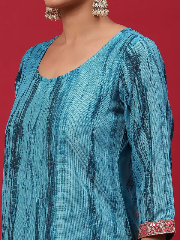 Blue_kota_doria_Shibori_Print_Kurta_Churidar_With_Dupatta_For_Women
