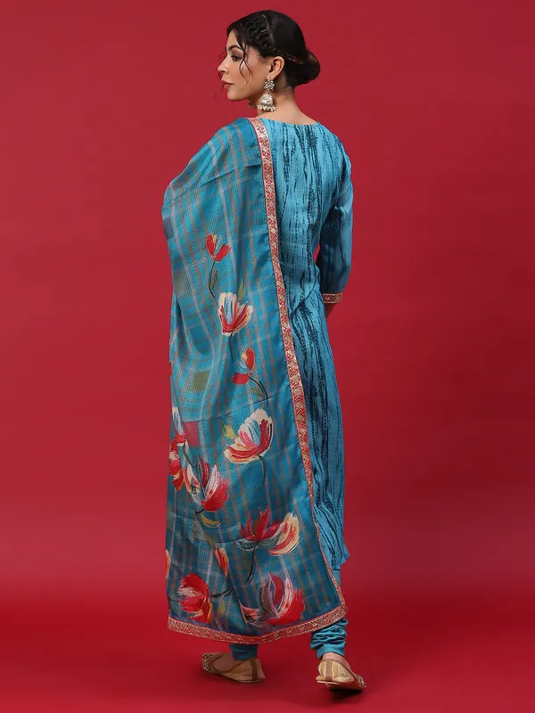 Blue_kota_doria_Shibori_Print_Kurta_Churidar_With_Dupatta_For_Women