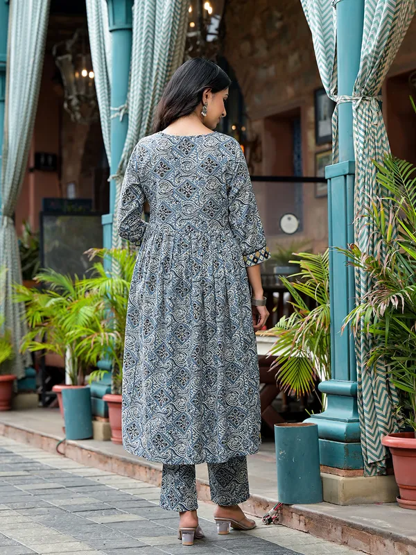 Blue_Cotton_Nyra_Cut_A-Line_Kurta_Set_For_Women