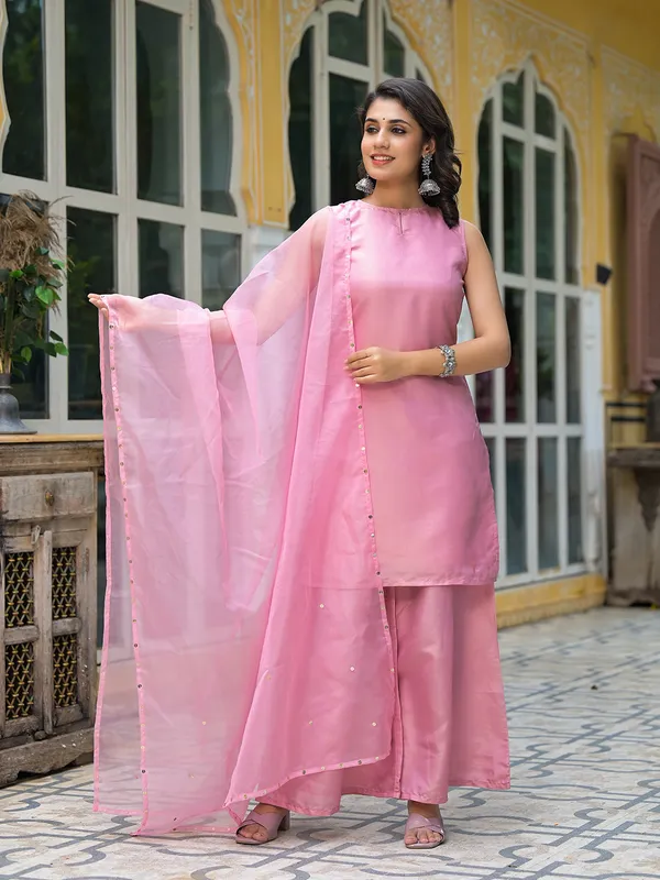 Blush_Pink_Sleevessless_Kurta_Sharara_With_Organza_Sequinned Dupatta_For_Women