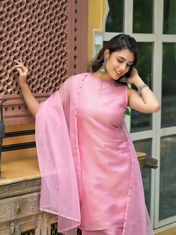 Blush_Pink_Sleevessless_Kurta_Sharara_With_Organza_Sequinned Dupatta_For_Women