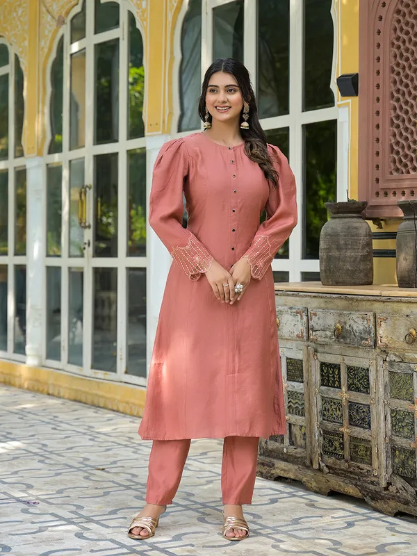 BrickRed_Silk_Brick_Red_A-Line_Kurta_Set_With_Dupatta_For_Women