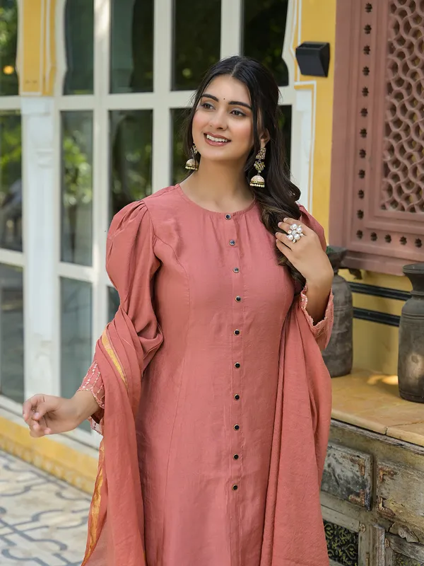 BrickRed_Silk_Brick_Red_A-Line_Kurta_Set_With_Dupatta_For_Women