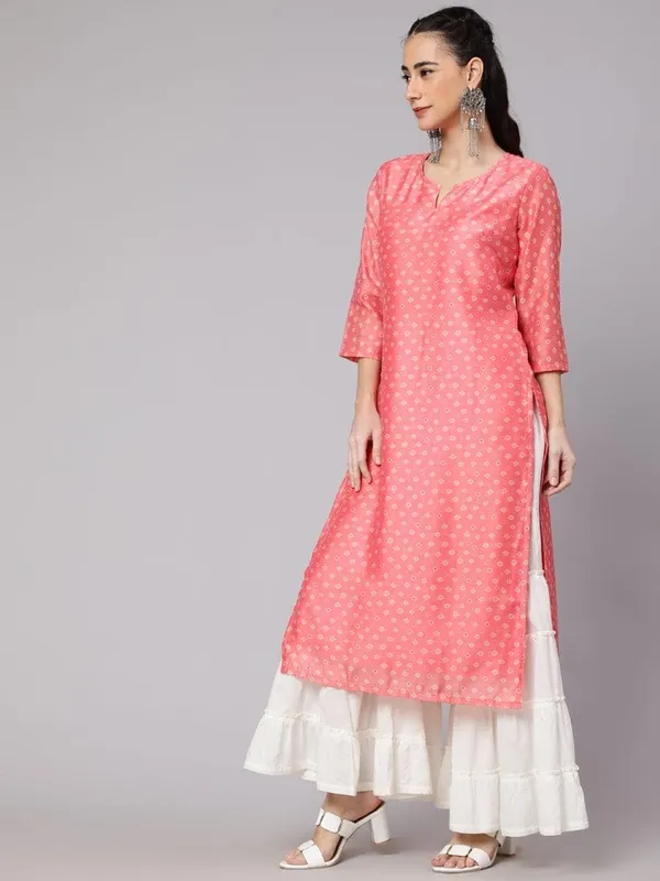 Peach_Cotton_Elegant_Pink_Bandhani_Print_Straight_Kurta_For_Women