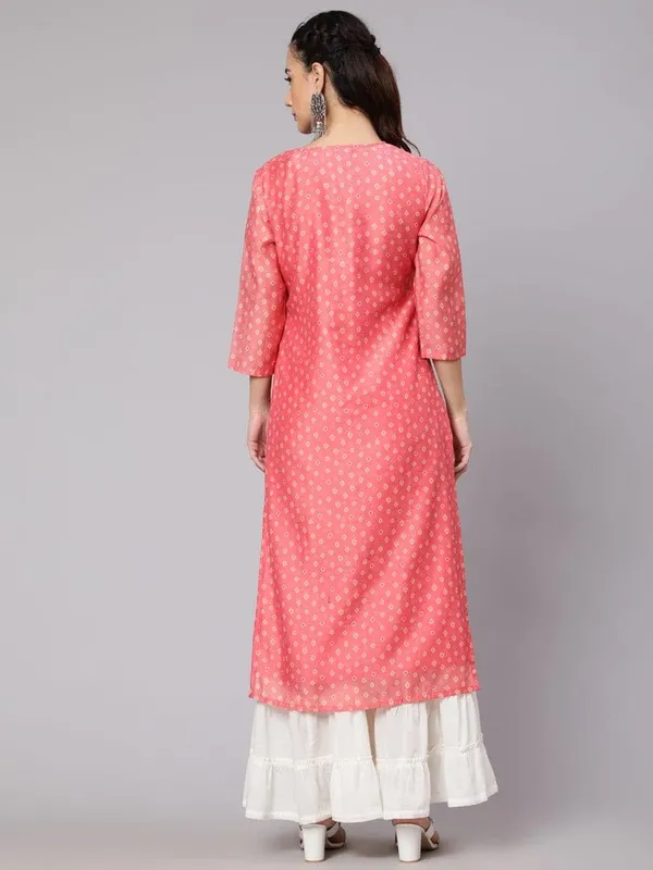 Peach_Cotton_Elegant_Pink_Bandhani_Print_Straight_Kurta_For_Women