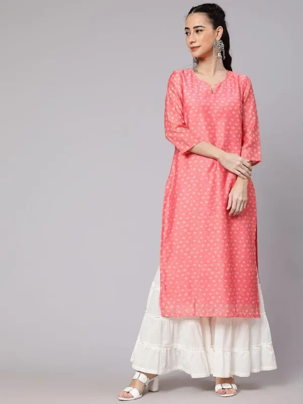 Peach_Cotton_Elegant_Pink_Bandhani_Print_Straight_Kurta_For_Women