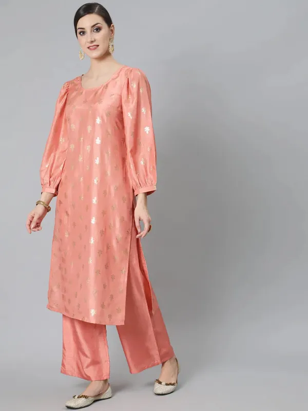 Peach_Cotton_Elegant_Foil-Printed_Kurta_With_Palazzo_For_Women
