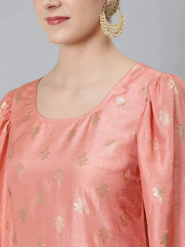 Peach_Cotton_Elegant_Foil-Printed_Kurta_With_Palazzo_For_Women