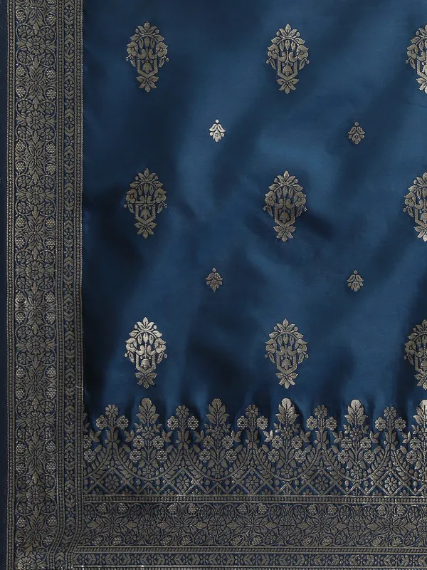 Blue_Woven_Designed_Kurta_Pant_With_Dupatta