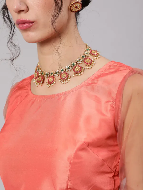 Peach_Taffeta_Gold_Zari_Work_Silk_Lehenga_Choli_With_Dupatta_For_Women