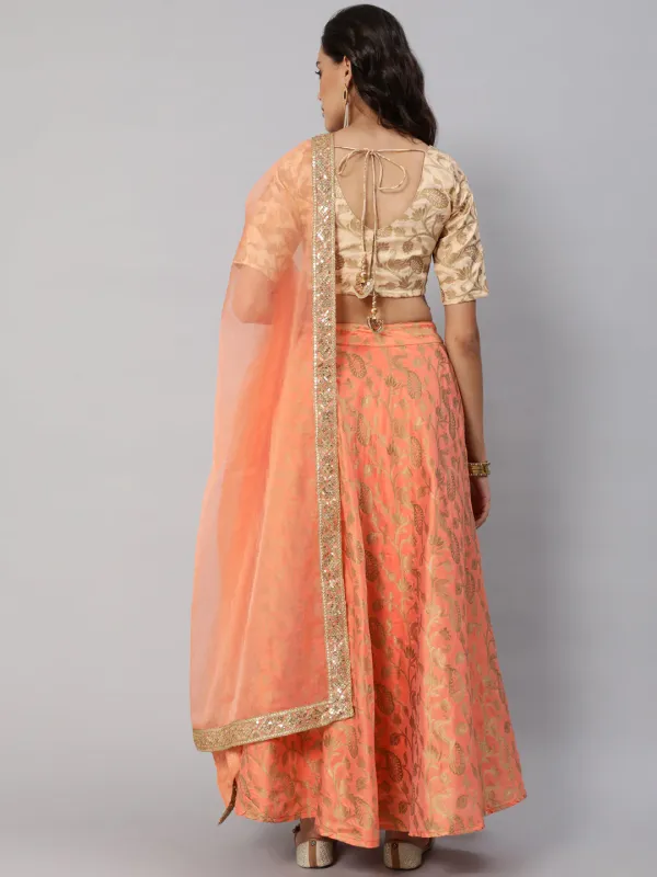 Peach_Jacquard_Silk_Lehenga_Choli_With_Dupatta_For_Women
