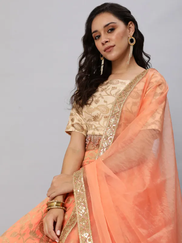 Peach_Jacquard_Silk_Lehenga_Choli_With_Dupatta_For_Women