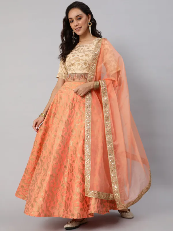 Peach_Jacquard_Silk_Lehenga_Choli_With_Dupatta_For_Women