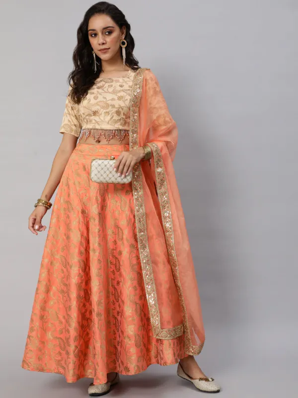 Peach_Jacquard_Silk_Lehenga_Choli_With_Dupatta_For_Women