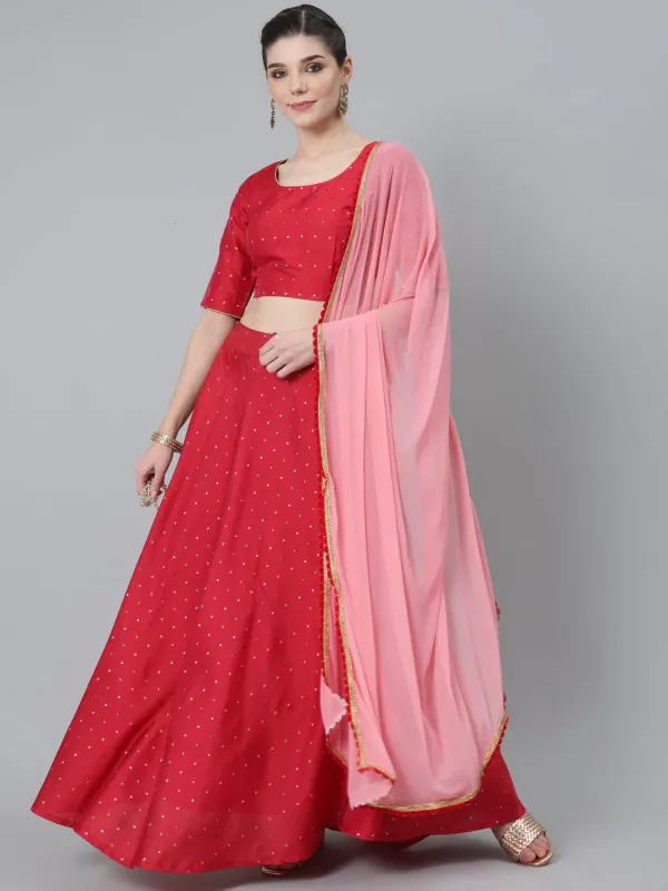 Red_Dobby_Woven_Designed_Lehenga_Choli_With_Dupatta