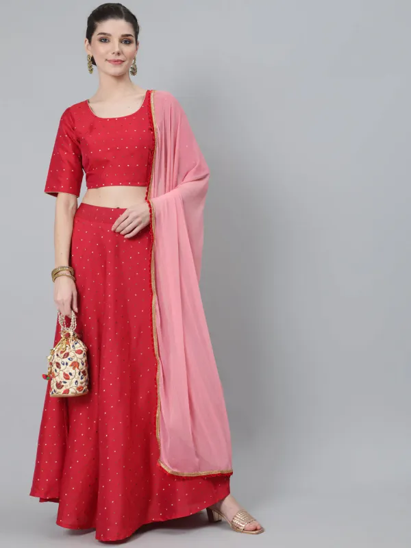 Red_Dobby_Woven_Designed_Lehenga_Choli_With_Dupatta