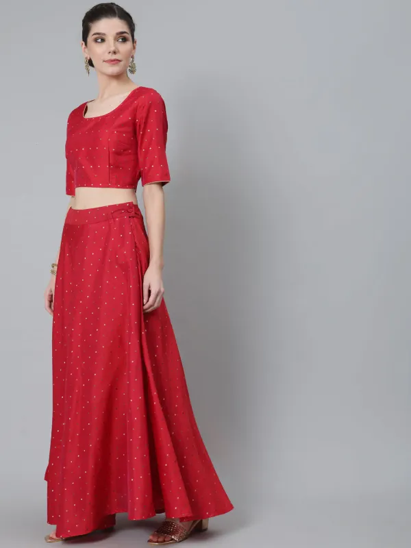 Red_Dobby_Woven_Designed_Lehenga_Choli_With_Dupatta