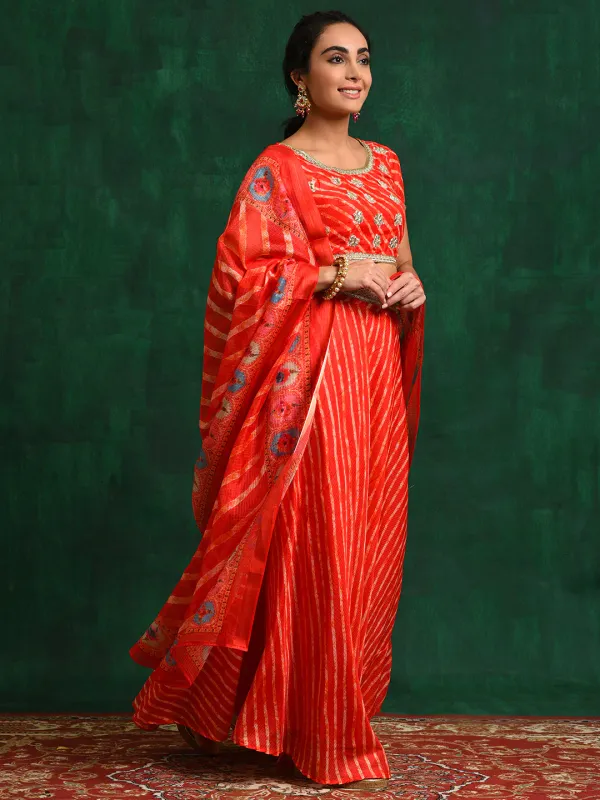 Red_Cotton_Embroidered_Lehenga_Choli_With_Dupatta_For_Women