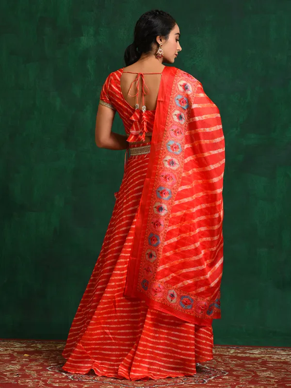 Red_Cotton_Embroidered_Lehenga_Choli_With_Dupatta_For_Women