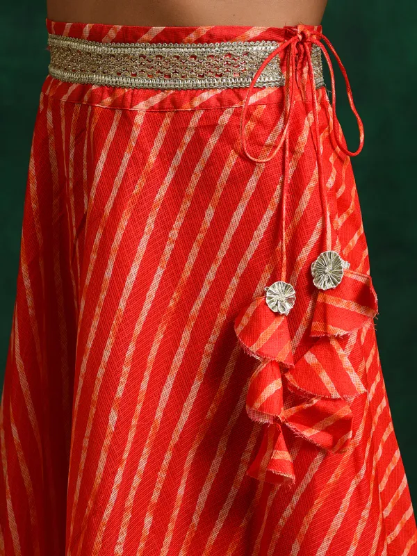 Red_Cotton_Embroidered_Lehenga_Choli_With_Dupatta_For_Women